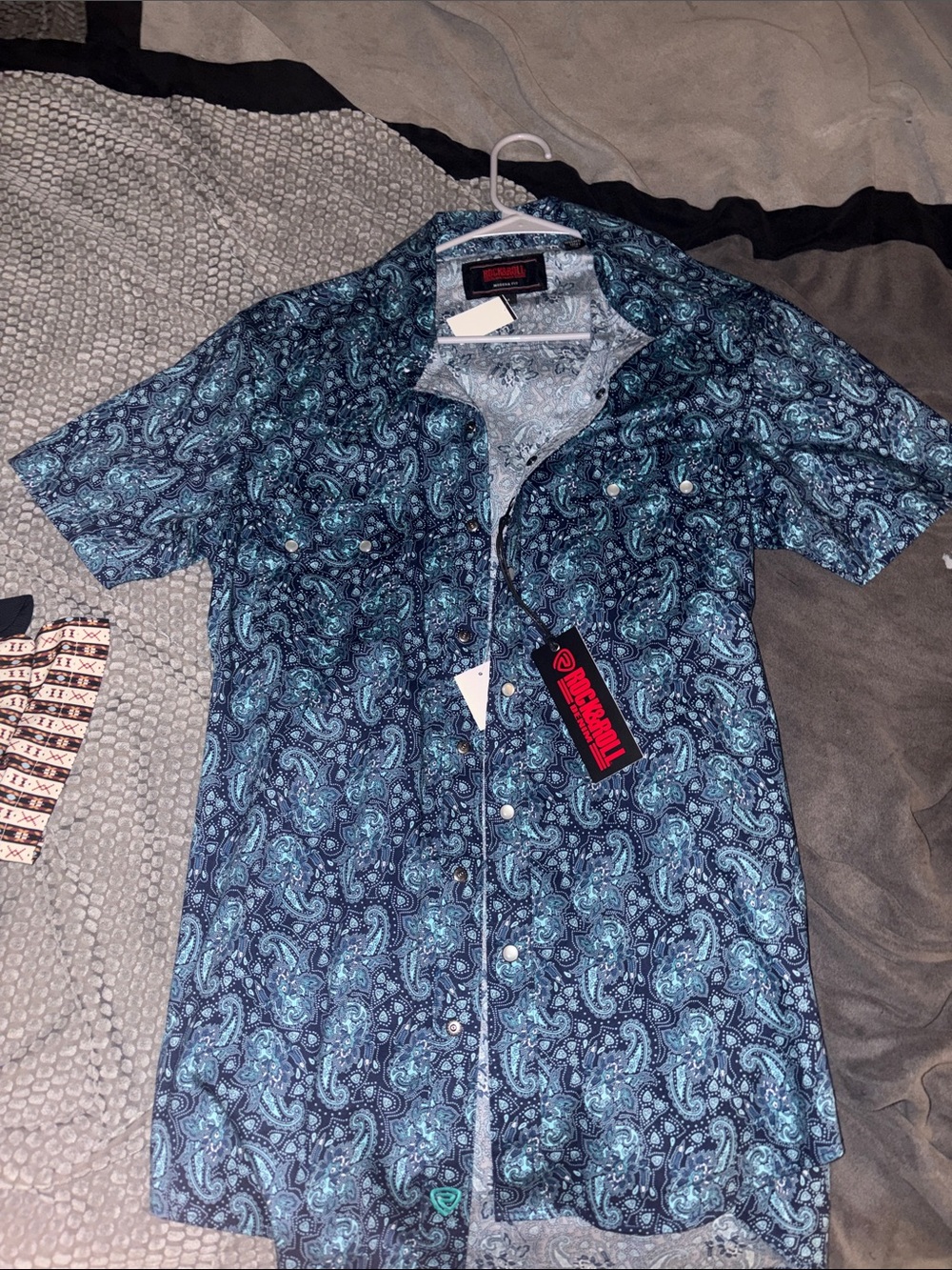 Paisley Short-Sleeve Button-Down Shirt - Blue